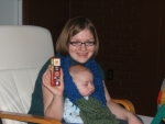 Sporting a new scarf (made by Robyn!) and very excited about chocolate!